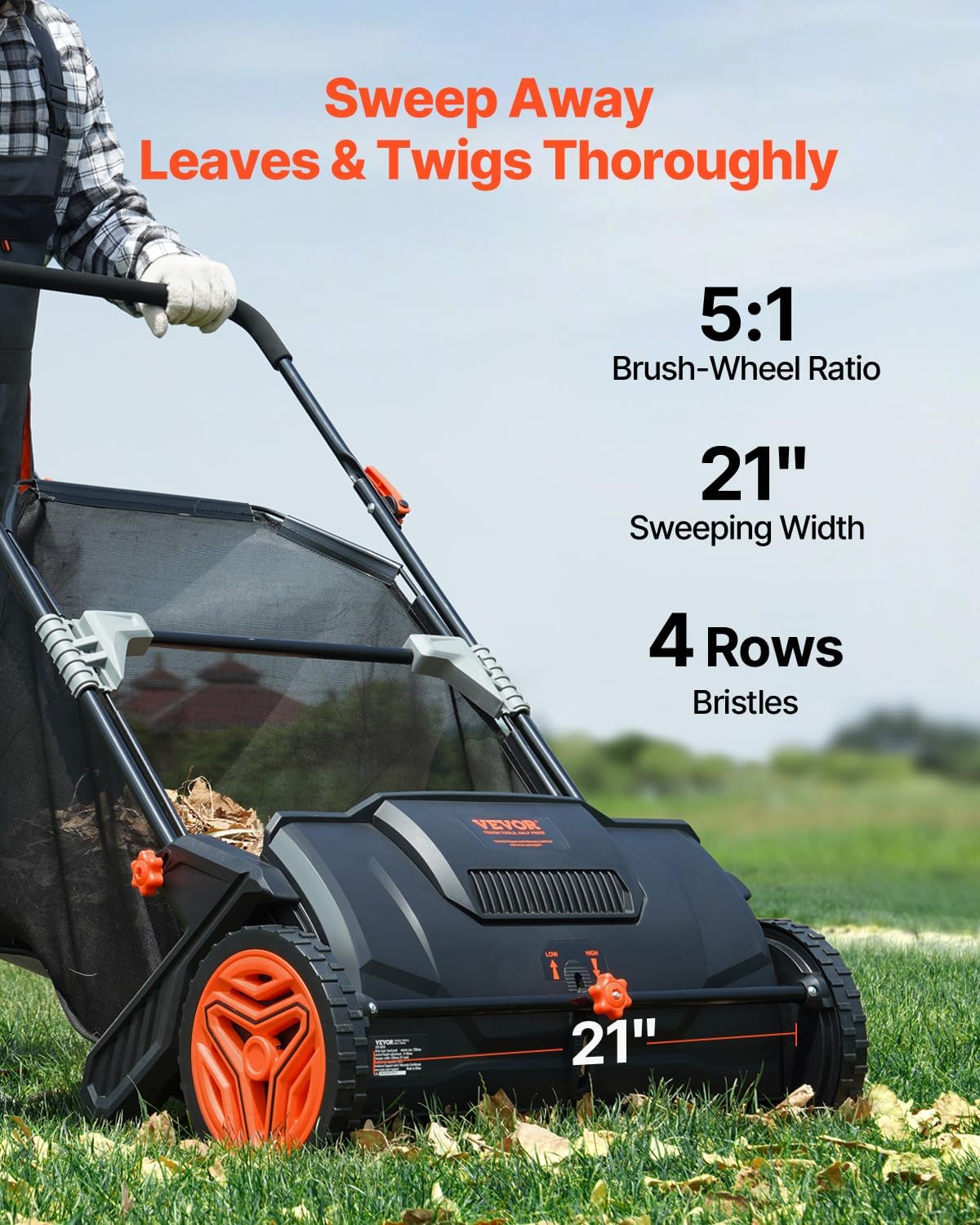 The Push Lawn Sweeper Mini (21in) Leaf Clams