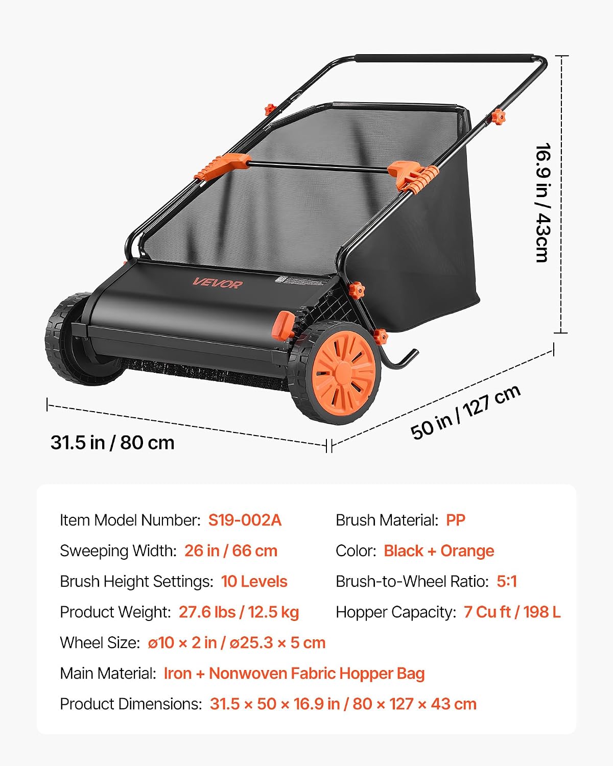 The Push Lawn Sweeper (26in) Leaf Clams