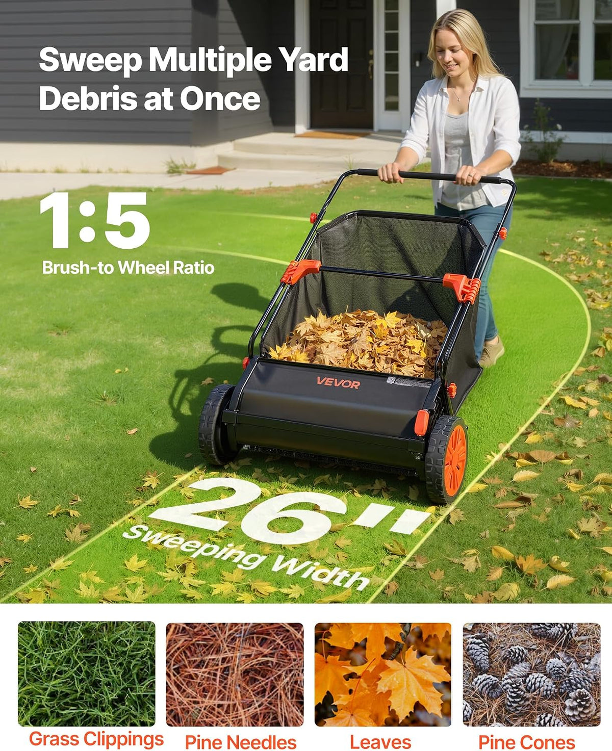 The Push Lawn Sweeper (26in) Leaf Clams
